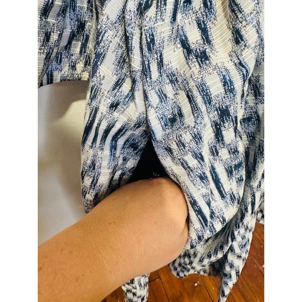 NWT MUNTHE Women's Blue White Chew Puff Sleeve Bubble Hemline Min Dress Size 36 - Picture 16 of 16
